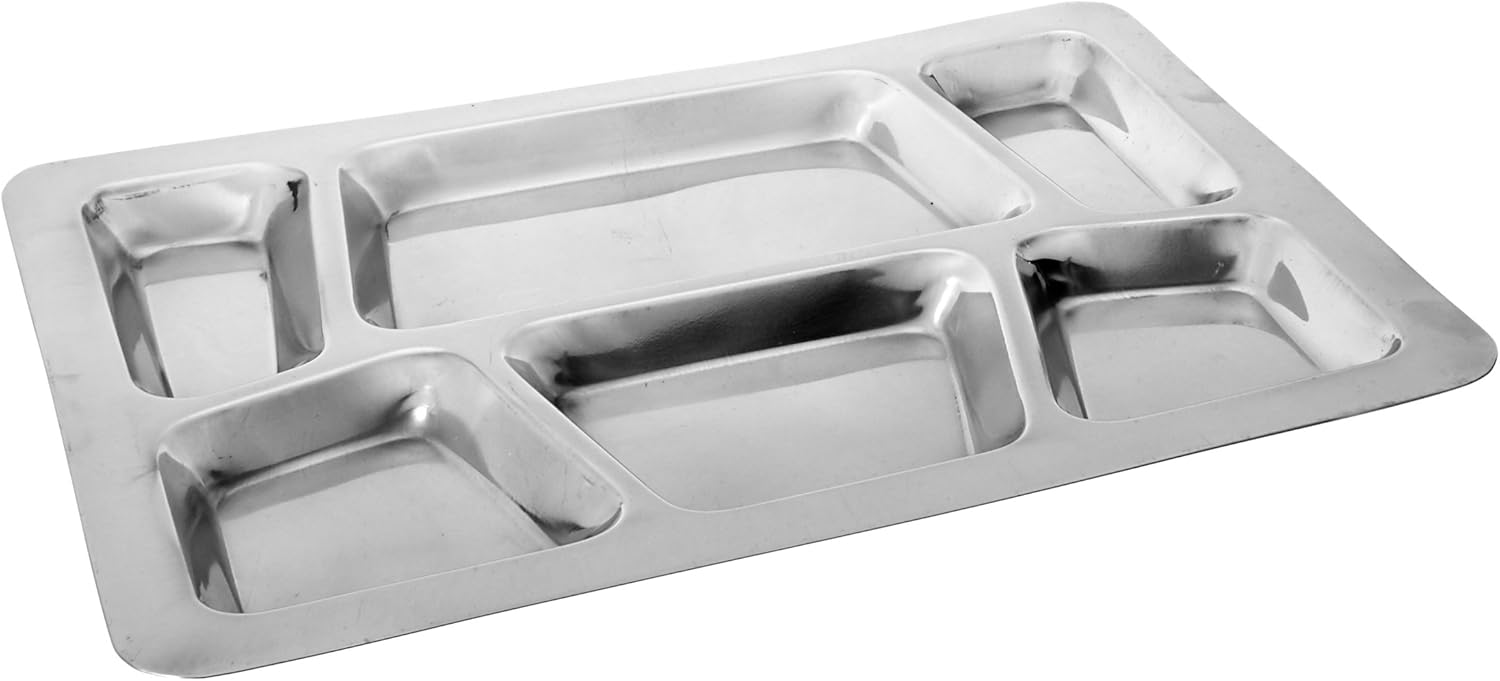  | Winco - SMT-2 Winco 6-Compartment Mess Tray, Style B, Stainless Steel, Medium: Divided Serving Trays: Divided Trays & Platters
