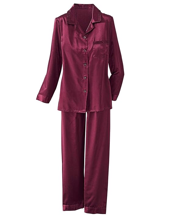 Buy National Brushed Back Satin Pajamas, Red Plum, 3X Misses, Womens