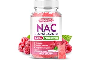 MEENCCD NAC Gummies, N Acetyl Cysteine 600mg, NAC Supplement for Antioxidants & Immune Support, Lung & Liver Health, Sugar-Free, Natural Raspberry Flavor, 60 Count