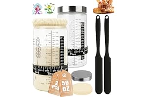 Keafont 50oz Sourdough Starter Jar Kit, Large Capacity Sourdough Jar, Wide Mouth Sourdough Bread Starter Kit for Perfect Sour Dough Bread, Sourdough Starter Kit (Black, 2 Pack)