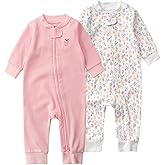 Teach Leanbh Baby 2-Pack 100% Cotton Romper Jumpsuits Two Way Zipper Long Sleeve Footless Sleep and Play
