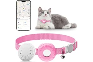 HONGTOP H Cat Tracker,Waterproof Pet Tracker for All Cats(Only iOS),Cat Tracker Collar with Safety Elastic Buckle,No Monthly Fee,Compatible with Apple Find My App-(Pink)