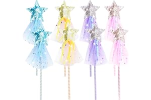 Enenes Glitter Star Magic Wand 8PCS Princess Fairy Angel Star Stick with Ribbon for Birthday Wedding Princess Dress up Role Play Party Supply Favor