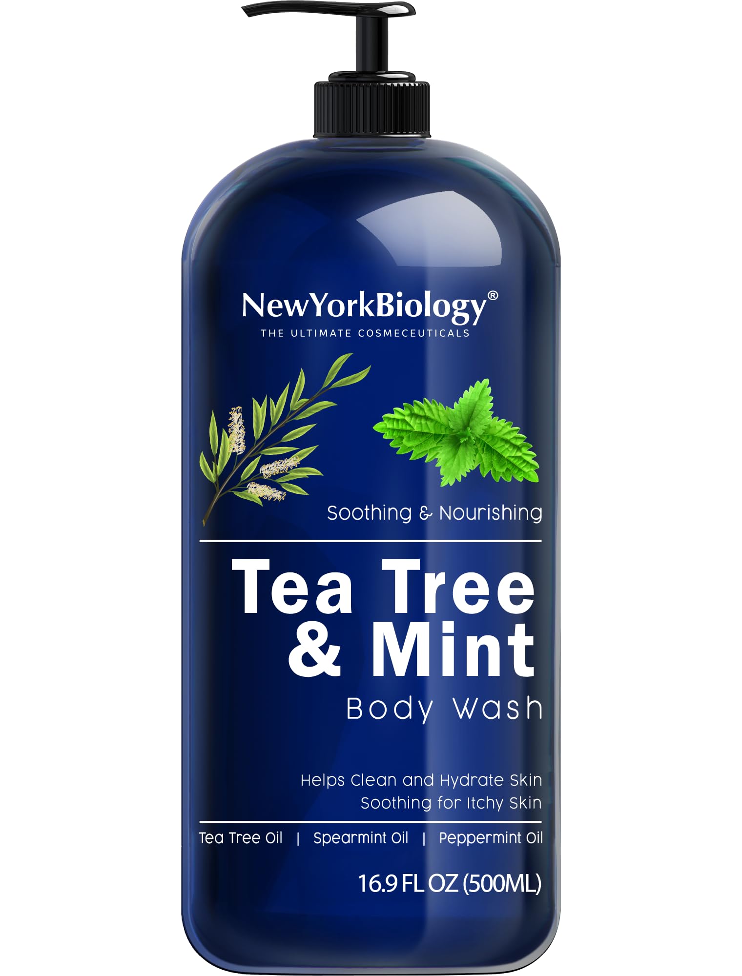 New York Biology Tea Tree Mint Body Wash Helps Nail Fungus, Athletes Foot, Ringworms, Jock Itch, Acne, Eczema & Body Odor, Soothes Itching & Promotes Healthy Skin and Fee – 500 ml