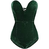 LYSINK Women Halloween Jumpsuit Velvet Strapless Bodysuit Tube Top Cross Back Leotard Vintage Bodycon Leotard Bustier Top