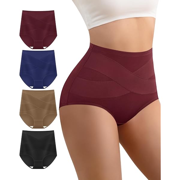 Ayshie Women's High Waist Cotton Underwear 5 Pack - Tummy Control Briefs, Full Coverage, Soft Stretch For Everyday