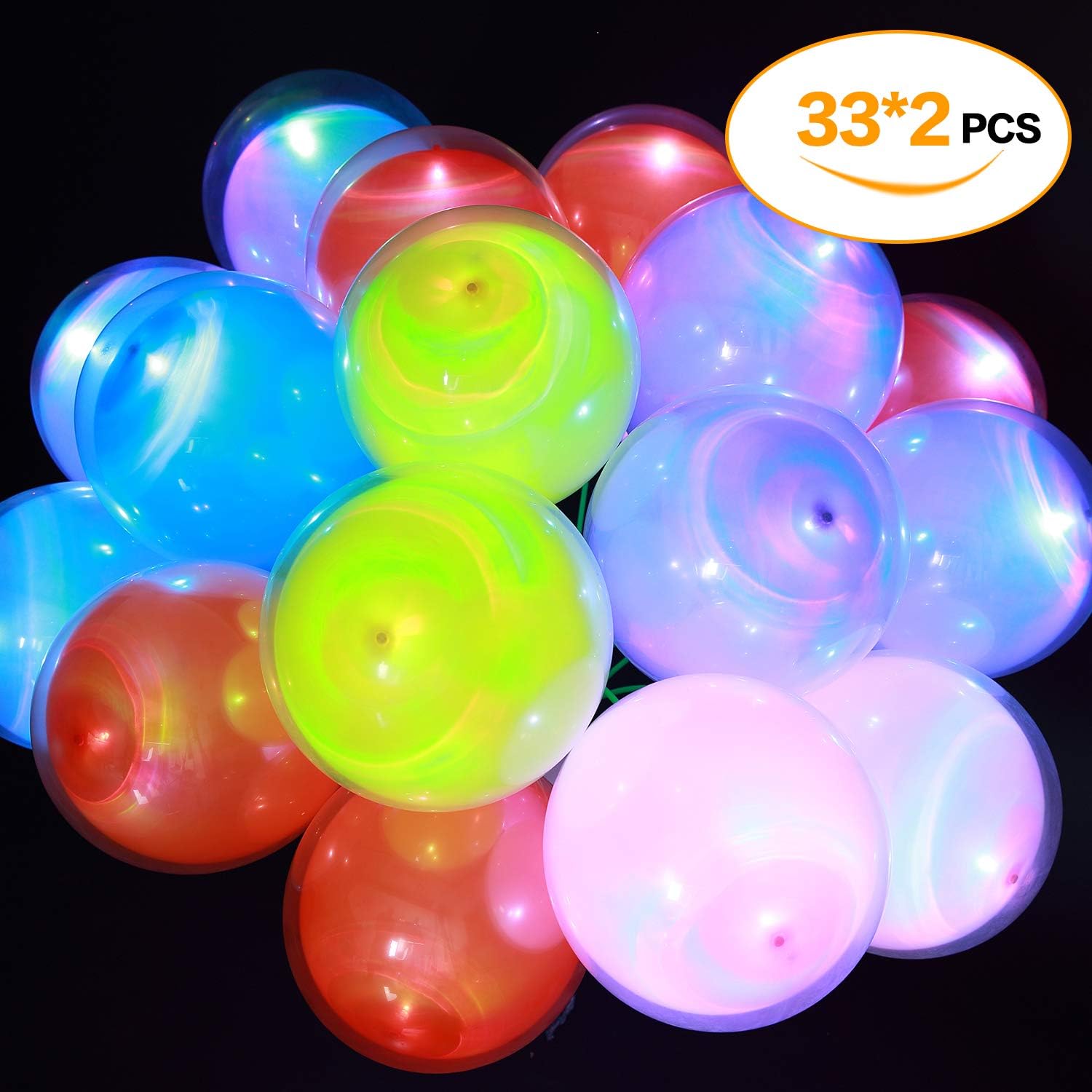 LED Balloons 33 X 2 PCS Double Layer Balloons, Flashing Lasts 12 to 24 Hours, LED Light Up Balloons for Birthday, Wedding, Halloween, Christmas Party Decorations with Air Pump, Balloon Knotter
