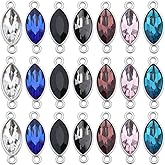SUNNYCLUE 1 Box 42Pcs 7 Colors Rhinestone Link Charms Glass Connector Charm Bulk Silver Alloy Flat Round Faceted Horse Eye Links Gemstone 2 Holes Charm for Jewelry Making DIY Bracelet Necklace Earring