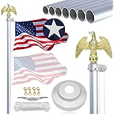 NQ 20FT Flag Pole in Ground for Outside House,14 Gauge Aluminum Flag Pole Kit with Eagle Topper and Flagpole Collar Base, Sectional Flagpole Outdoor with US Flag(Silver)