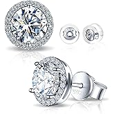 SAYATA Moissanite Halo Stud Earrings for Women & Men, Hypoallergenic 925 Sterling Silver Stud Earrings, 1.0-2.0ct