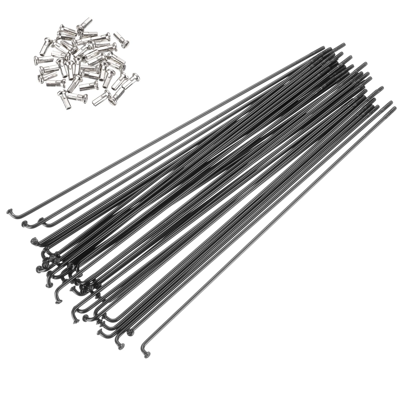 PATIKIL 14G Bicycle Spokes 182 Mm/7.17 Inch, 36 Pcs Stainless Steel J Bend 2mm Mountain Bike Spokes with Brass Nipples for City Road Bike Electric Bike MTB Wheel Spokes, Black