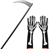 JOYIN Grim Reaper Accessories Set with Grim Reaper's Scythe Prop and Scary Skeleton Gloves for Halloween Sickle Toy Accessories Costume for Adult or Kids Pretend, Dress Up Party