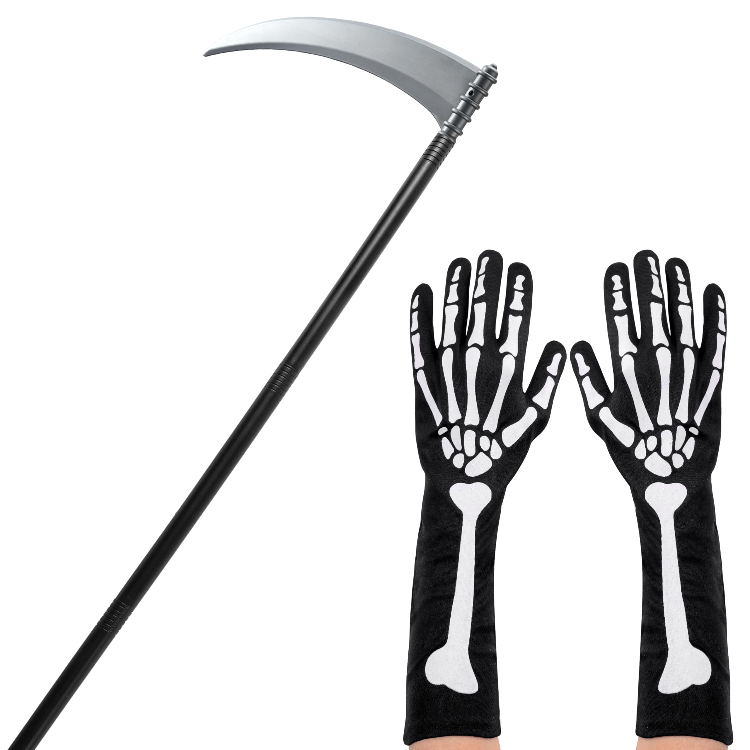 JOYIN Grim Reaper Accessories Set with Grim Reaper's Scythe and Scary Skeleton Gloves Halloween Sickle Weapon Prop for Party, Cosplay