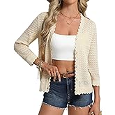 GRACE KARIN Women's 3/4 Sleeve Cardigan Lightweight Hollowed Crochet Shrug Trendy Summer Sweaters for Casual Vacation