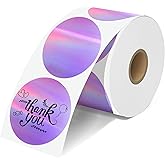 JOYIT 2'' Purple Holographic Thermal Labels - 400pcs Round Thermal Printer Labels, Waterproof Thermal Printer Stickers for Logo Design, Name Tag, Thanks Card, Address, QR Code, 400 Labels/Roll(Purple)