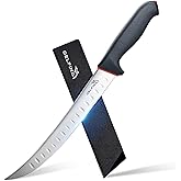 DELFINA Curved Breaking Knife 10 inch W/Sheath & SoftGrip Handle, Butcher Breaking Knife For Meat Cutting, High Carbon Japanese Steel