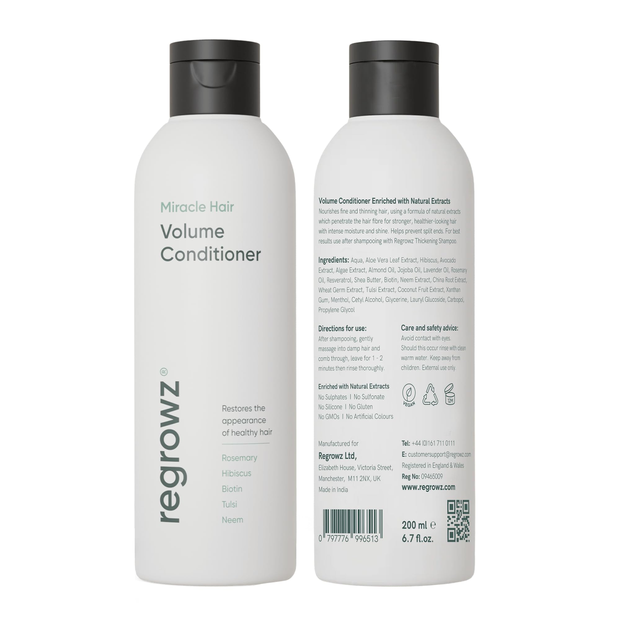 Regrowz Volume Conditioner 200ml - Biotin Hair Thickening Conditioner for Fine & Thinning Hair - Restore and Strengthen Stronger & Healthier Looking Hair for Men & Women