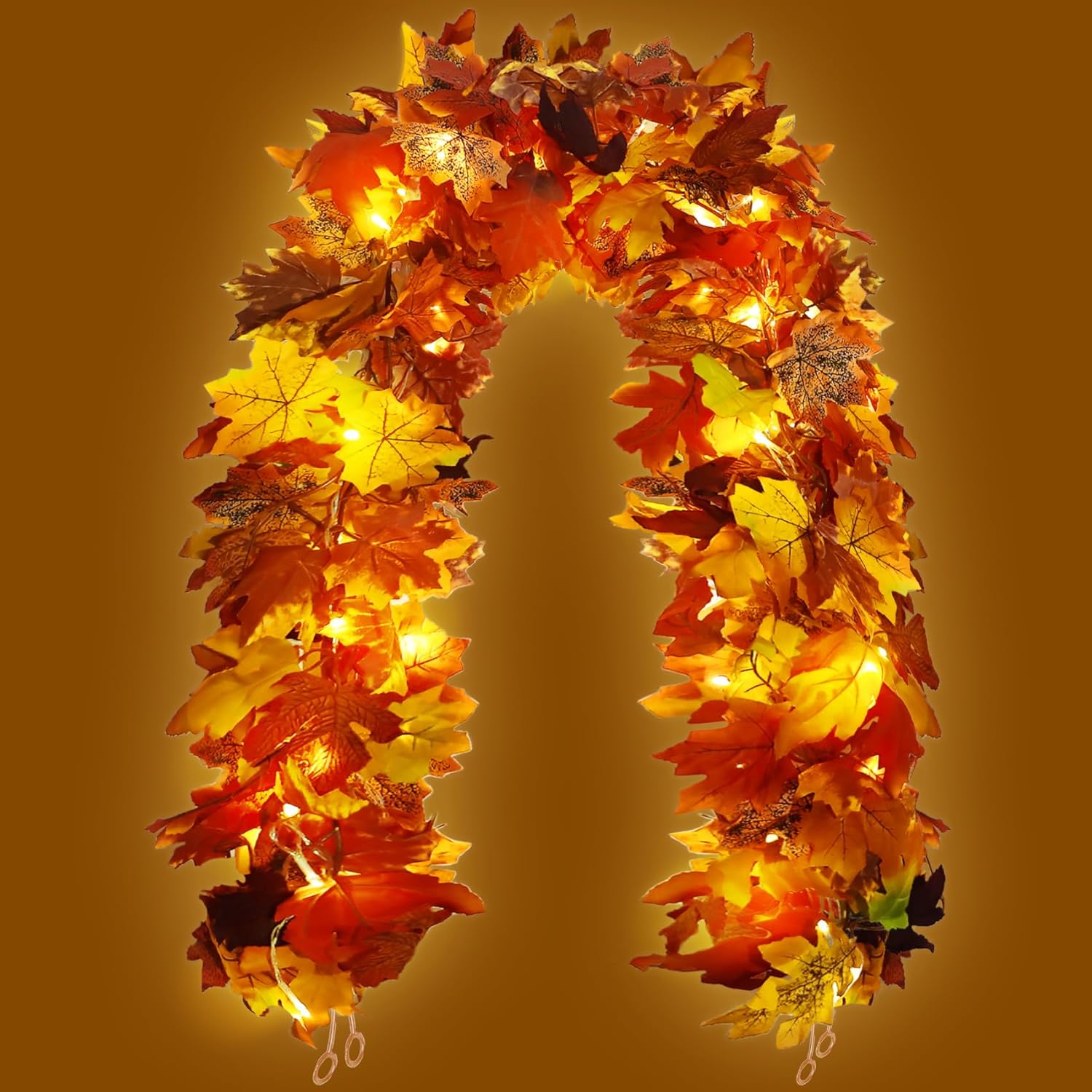 Wreaths, Garlands & Swags - 2Pcs Fall Garland Lighted Maple Leaf Garland Foliage Total 11.4ft Fall Leaves Garland for Mantle Fireplace Autumn Home Decor Wedding Party Farmhouse Harvest Thanksgiving Decorations Indoor Outdoor