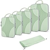 BAGSMART Compression Packing Cubes for Travel, Compressible Luggage Organizer for Cruise Ship, Lightweight Travel Essentials 6-Pack 1L+2M+2S+1Shoe Bag, Fruit Green