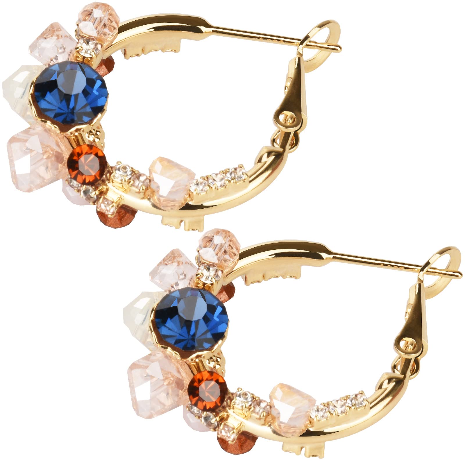 Flower Hoop Earrings with Diamond Sparkly Crystal, one pairs Hypoallergenic Earrings best Gift for Women and girls