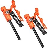 Extremus 6-in-1 Magnesium Fire Starter with Striker, 2 Pack Set or Fire Starter with Carabiner Survival Tool, Emergency Whist