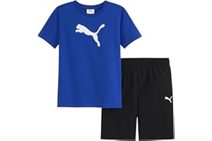 PUMA boys 2 Piece Set, Short Sleeve Crewneck T-shirt & Matching Short