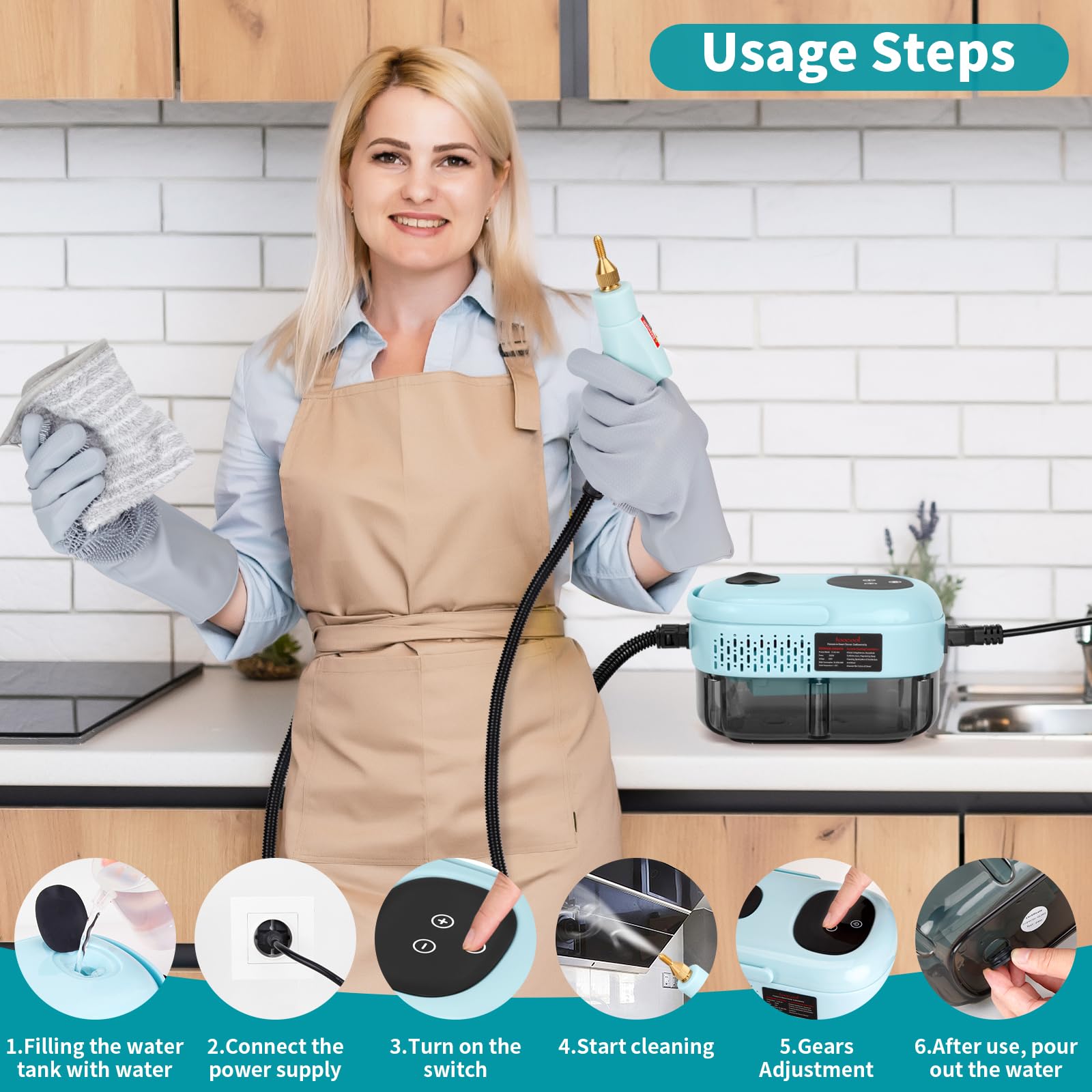 Steam Cleaner,2500W Pressurized Multipurpose Steamer with 3 Brush Heads & 6-Gears Adjustable,1500ML Handheld Portable Steam Cleaner for Home,Window,Floor, Kitchen,Grout(Rectangle)