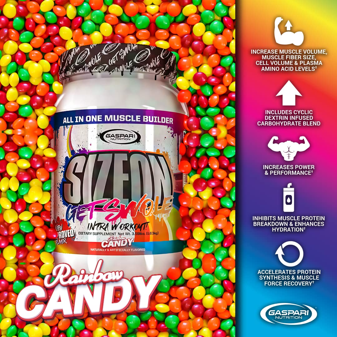Gaspari Nutrition SizeOn, The Ultimate Hybrid Intra-Workout Amino Acid & Creatine Formula, Increased Muscle Volume & Muscle Recovery (3.59 Pounds, Rainbow Candy)