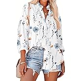 Zeagoo Womens Button Down Shirts Oversized Long Sleeve Floral Printed Blouses Casual Work Tops Drop Shoulder Outfit Clothes