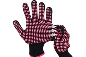 SMULE 2 pieces (1 pair) Silicone non-slip perm gloves for all hand types Heat Resistant Gloves (rose red silicone dots)