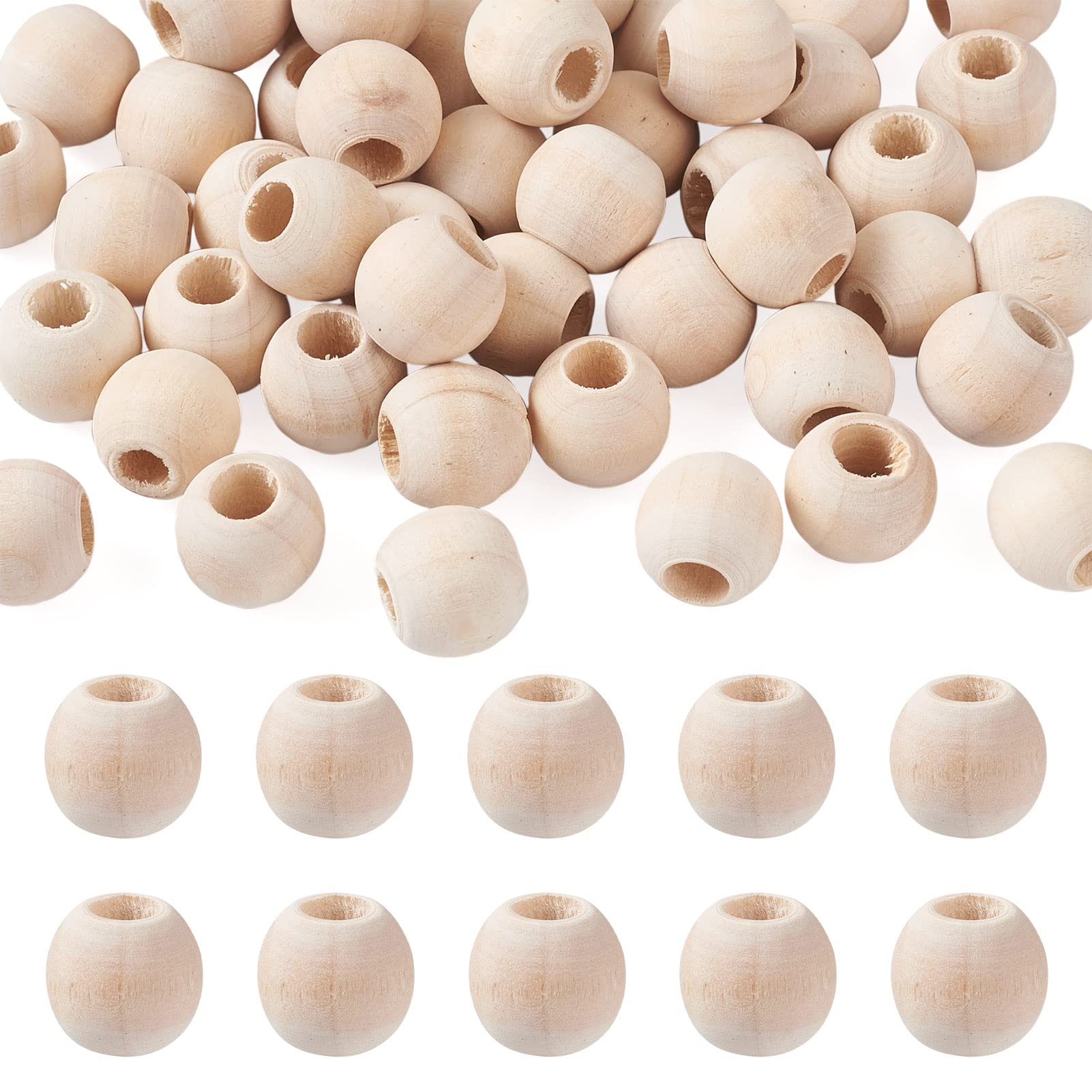 PandaHall 50pcs 15mm Natural Round Wood Beads Large Hole Unfinished Wooden Ball Spacer Loose Beads with 6mm Hole for Crafts DIY Handmade Decorations Jewelry Making, Antique White