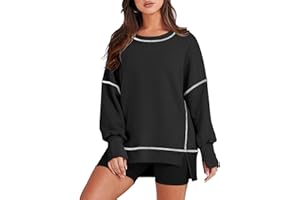 RUBZOOF Womens Casual Crewneck Sweatshirts Long Sleeve Oversized Trendy Contrast Stitching Fall Pullover Tops
