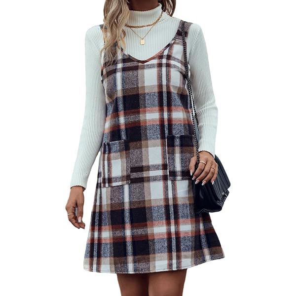 CUPSHE Women's Mini Dress Square Neck Plaid Print Cross Back Sleeveless  Overall Short A Line Dress Red Plaid, XS at Amazon Women's Clothing store