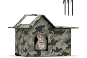 SELBATON Outdoor Cat House Weatherproof, Large Feral Cat House for Winter, Collapsible Outdoor Cats Shelter in Winter with Door and Soft Mat, Easy to Assemble (Green)
