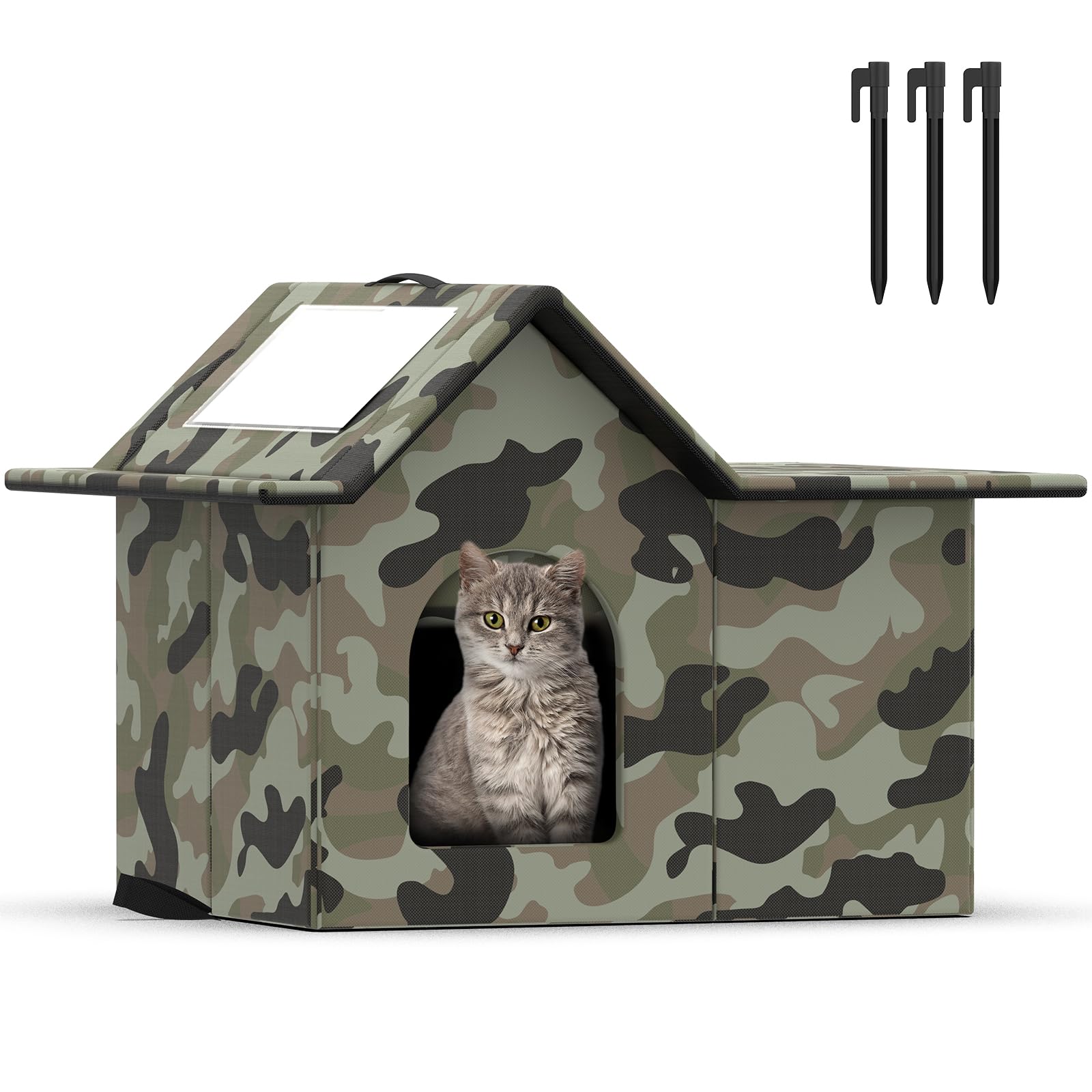 Photo 1 of ** FACTORY SEALED*Outdoor Cat House Weatherproof, Large Feral Cat House for Winter, Collapsible Outdoor Cats Shelter in Winter with Door and Soft Mat, Easy to Assemble (Green)