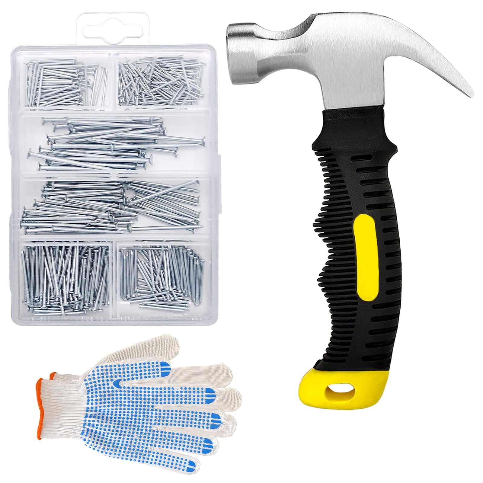 Photo 1 of 376pcs Hardware Nails Assortment Kit with 8oz Small Claw Hammer, Mini Hammer with Anti-Slip Handle, Maximum Length 2 Inches, Finishing Nails for Hanging Pictures, Household & DIY