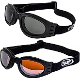 Global Vision 2 Pairs Adventure Padded Motorcycle Riding Goggles Black Foldable Frame w/Smoke & Driving mirror Lenses