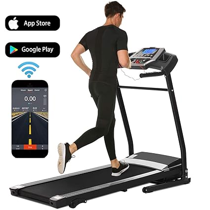 Folding Electric Treadmill Incline Motorized Power Fitness Running Machine Smartphone App Control For Home Gym Exercise