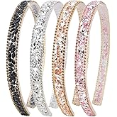 Brimekichio Rhinestone Headband Women Girls Crystal Sparkly Headbands for Women Sparkle Pink Gold Silver Black 4 Pieces