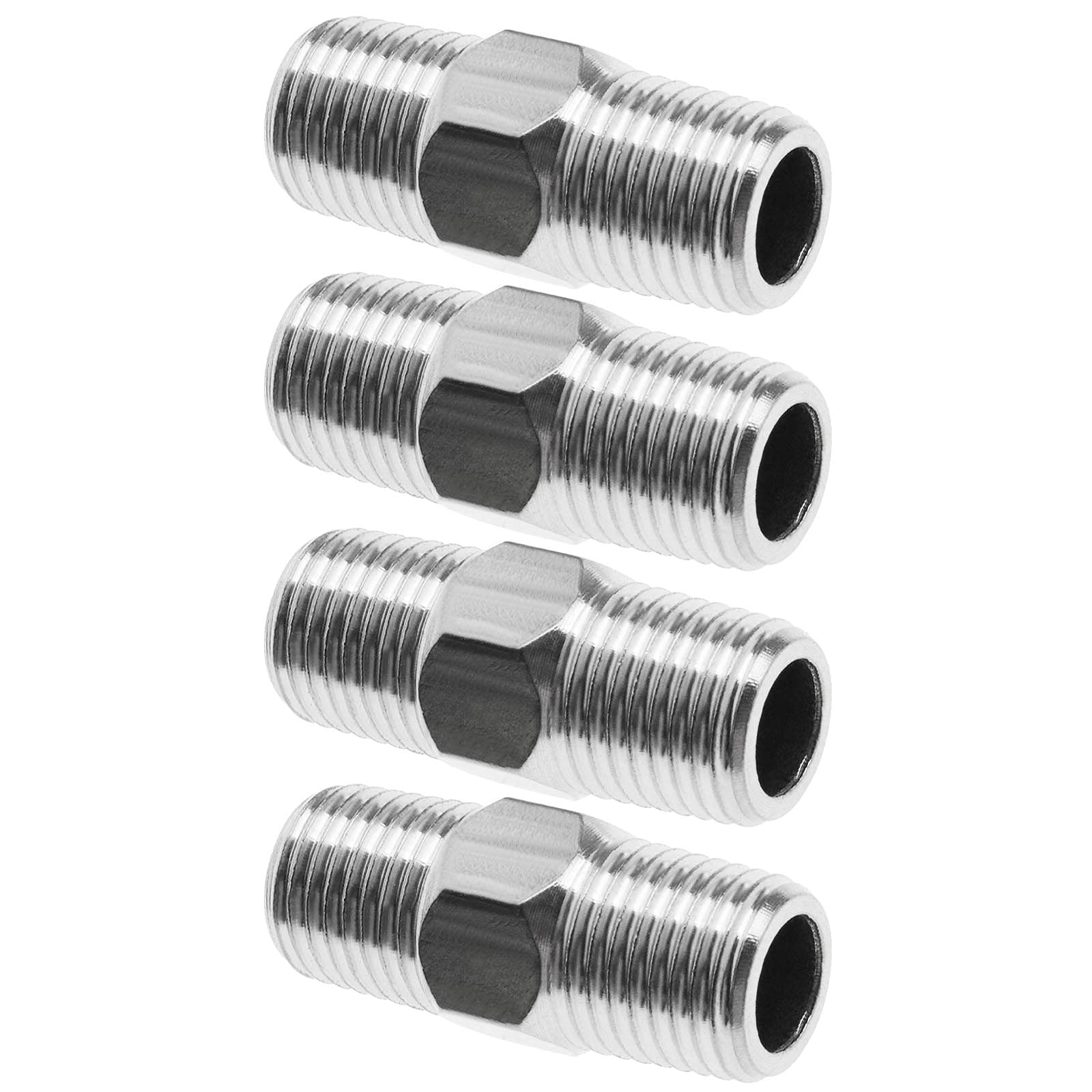 eMagTech 4pcs 1/4 to 1/4 Pipe Fitting Stainless Steel Hexagon Nipples for Air Water Pipe Quick Release Air Line Hose External Thread