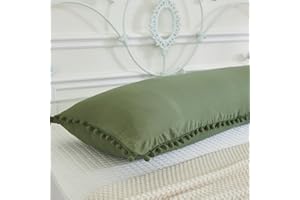 Green Body Pillow Cover 20x54 Body Pillow Cover Cute Pom Pom Fringe Design Olive Green Pillow Cases Soft Washed Microfiber Bo