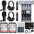Zoom PodTrak P4 Portable Multitrack Podcast Recorder + 2x Zoom M-1 Mic + 2x Headphones + Windscreen + XLR Cable + Tabletop Stand + 2x 32GB Memory Card + 4 AA Batteries and Charger + Cloth – Top Bundle