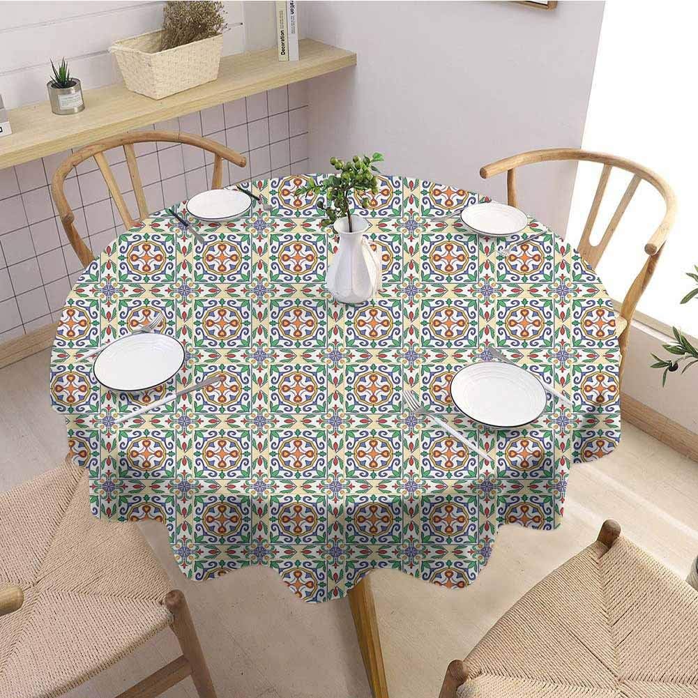 SANT Garden Round Tablecloth Geometric,Spanish Culture