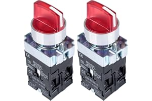 DMWD 2pcs 22mm Latching Selector Switch 110V with Red Light 10A for 0.87" Mounting Hole Rotary Selector Switch 3 Positions 2NO Maintained