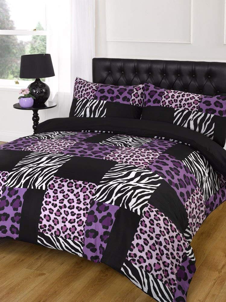 Animal print white black purpel duvet cover pillow cases