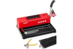 NOALN 46-Hole Binding Machine Spiral Coil Binder Classic Red,DIY Book Binder Kits with Electric Coil Inserter,100pcs Comb Binding Spines,for Letter Size/A4/A5 School Office Home