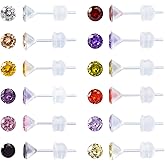 12 Pairs Plastic Earrings for Sensitive Ears, Plastic Post Earrings for Women, Birthstone Cubic Zirconia Stud Earrings Set 2mm 3mm 4mm 5mm