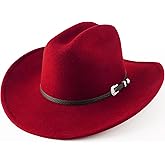 Western Cowboy Hats for Women Classic Felt Wide Brim Fedora Hat with Belt Buckle Retro Panama Hat Unisex Rolled up Cap