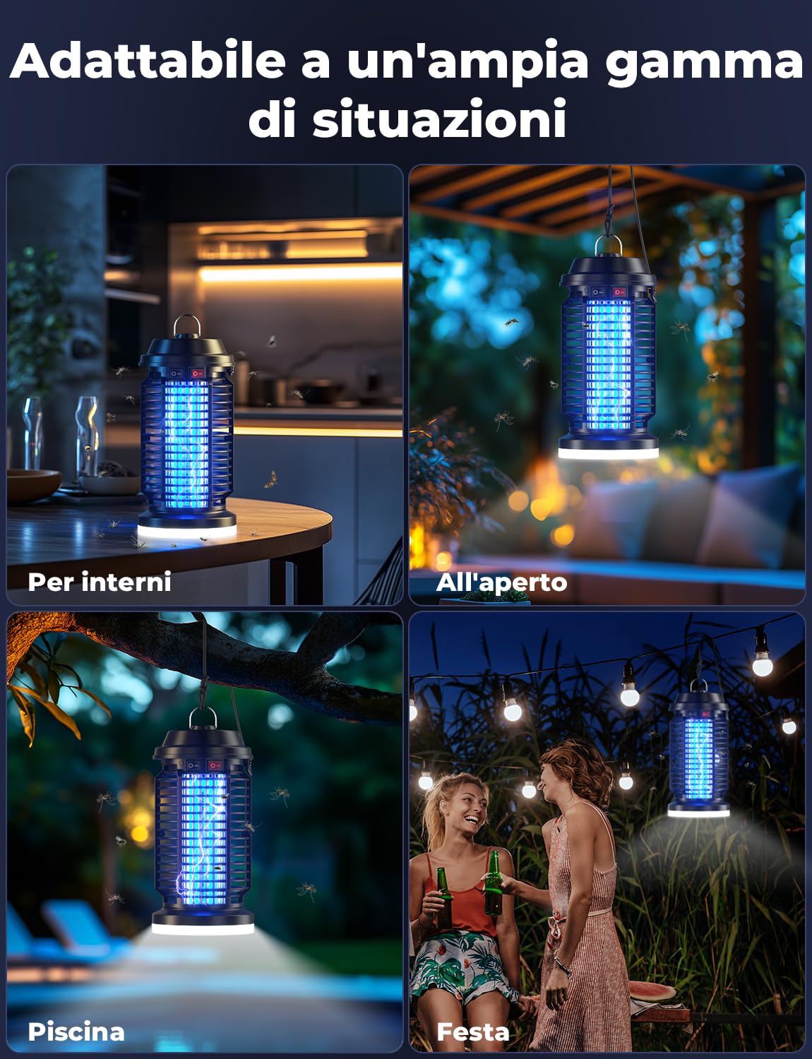 YISSVIC Elektrischer Insektenvernichter 4200V Mückenlampe 15W mit UV-Licht und LED-Beleuchtung Zwei Separate Schalter Wasserdicht IPX4 geeignet für außen und innen 28 x 13.5cm 7