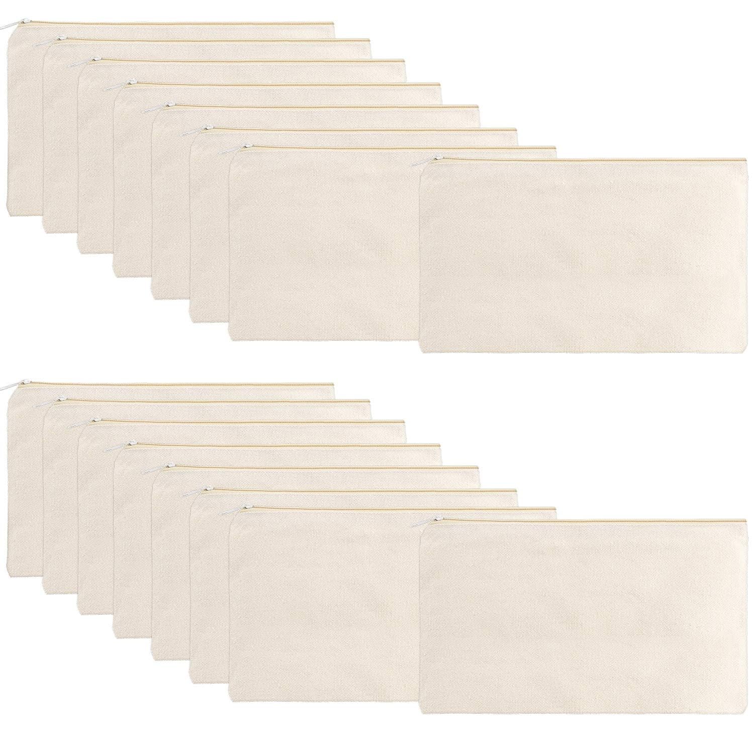 Photo 1 of meekoo 16 Pack Canvas Blank Cosmetics Bags Plain Zipper Makeup Pouch Sublimation DIY Craft Multipurpose Toiletry Bag for Makeup Travel Cosmetic Stationary Storage(S,Beige)